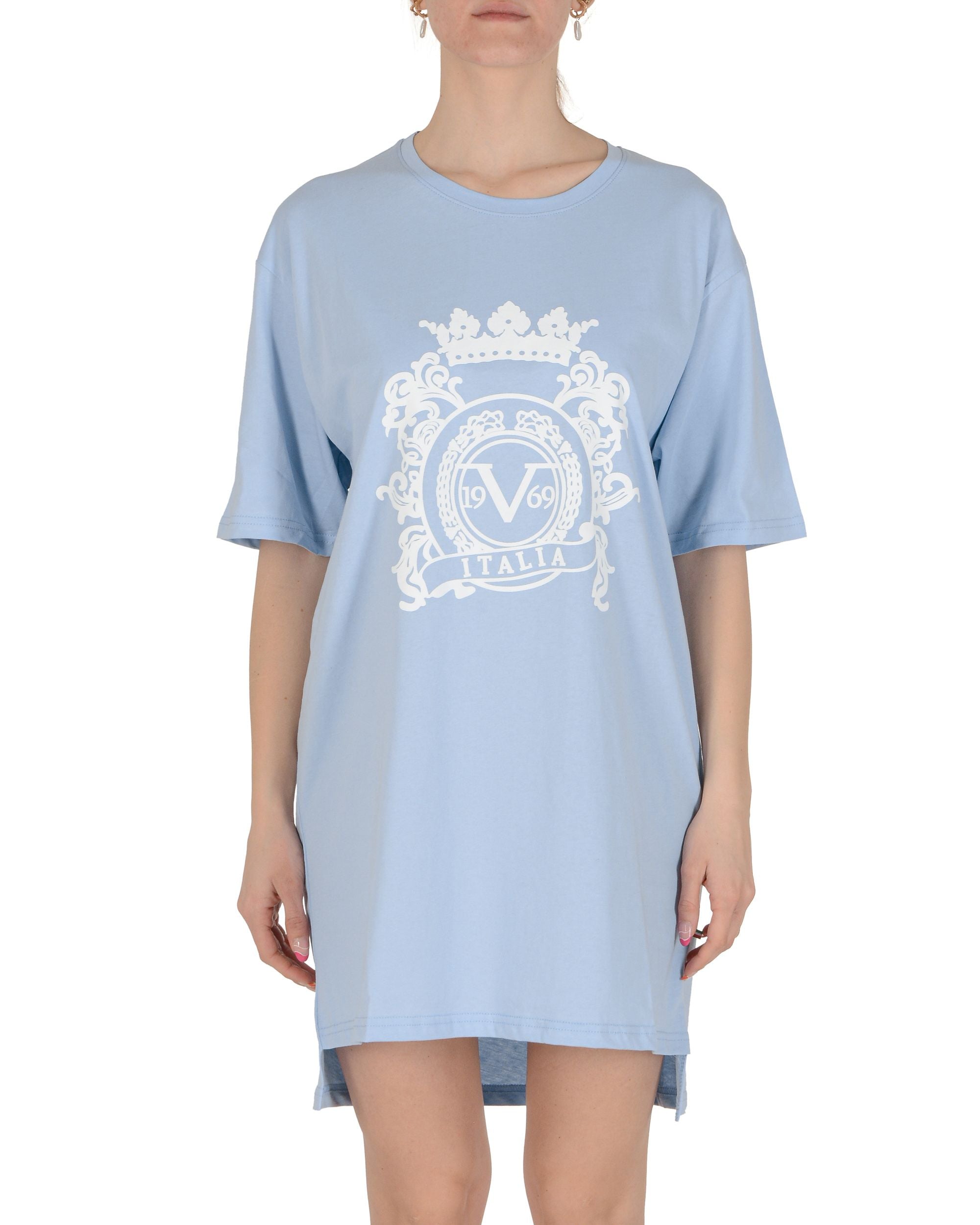 19V69 Italia Womens Longline T-Shirt Light Blue VESTITO LIGHT BLUE