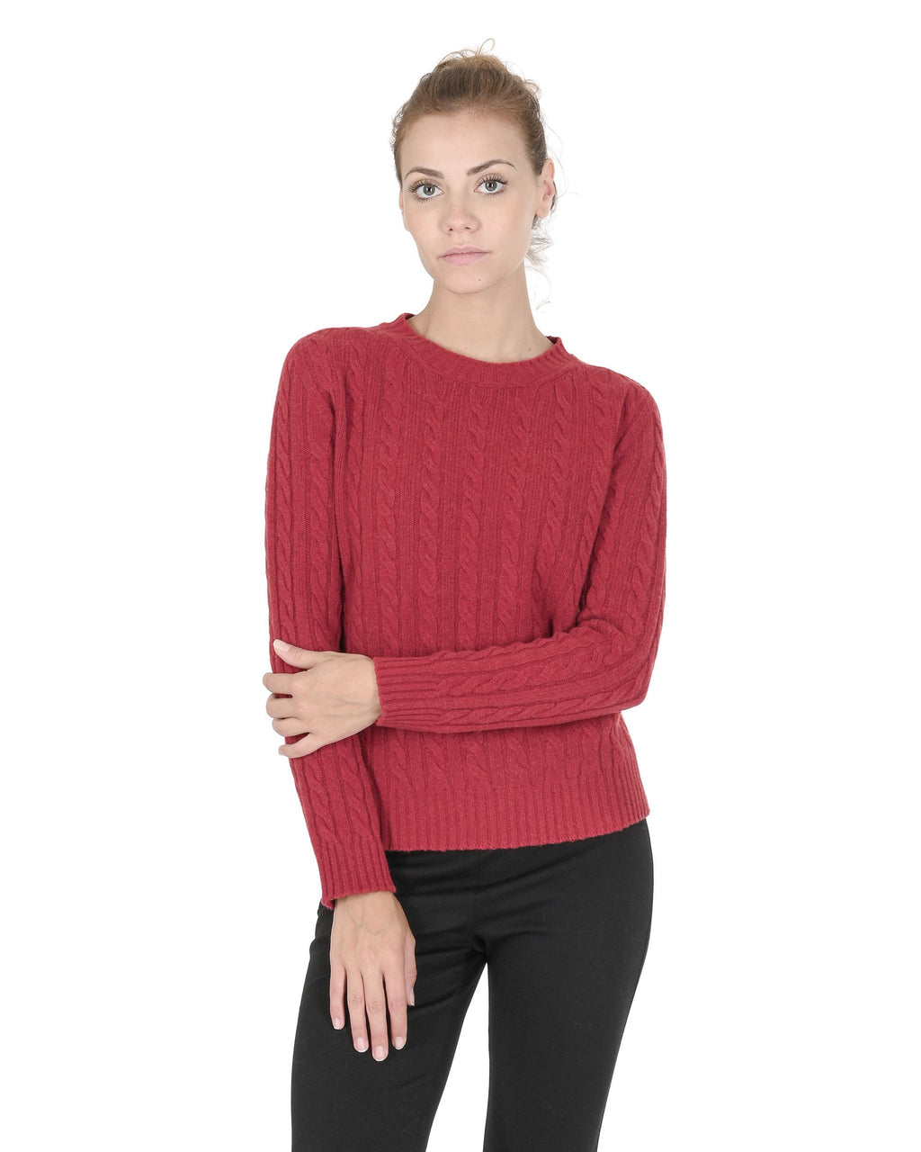 Maglione girocollo da donna in cashmere Crown of Edinburgh COE 0033 ROSSO