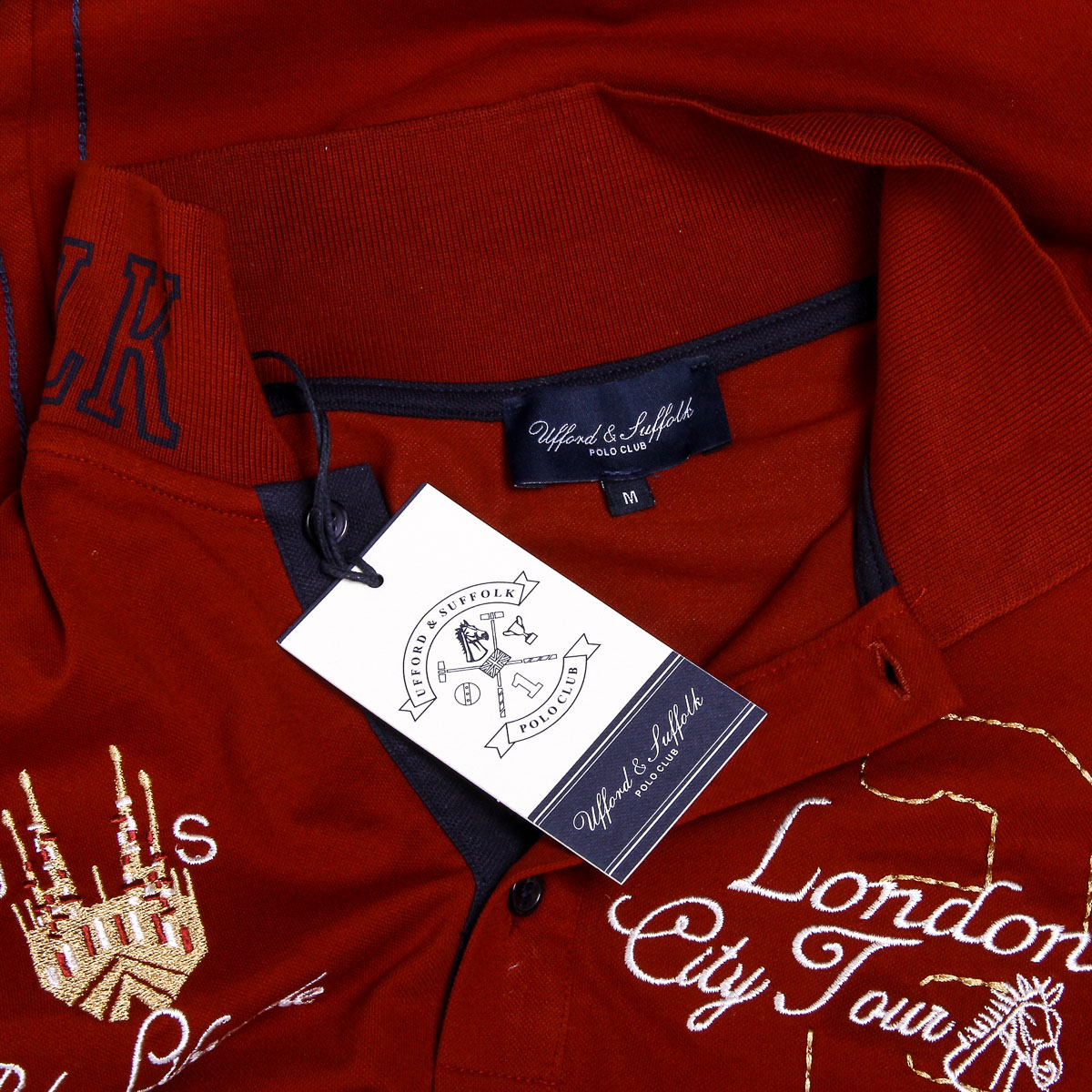 Polo da uomo a maniche corte Ufford & Suffolk Polo Club US005 BORDEAUX