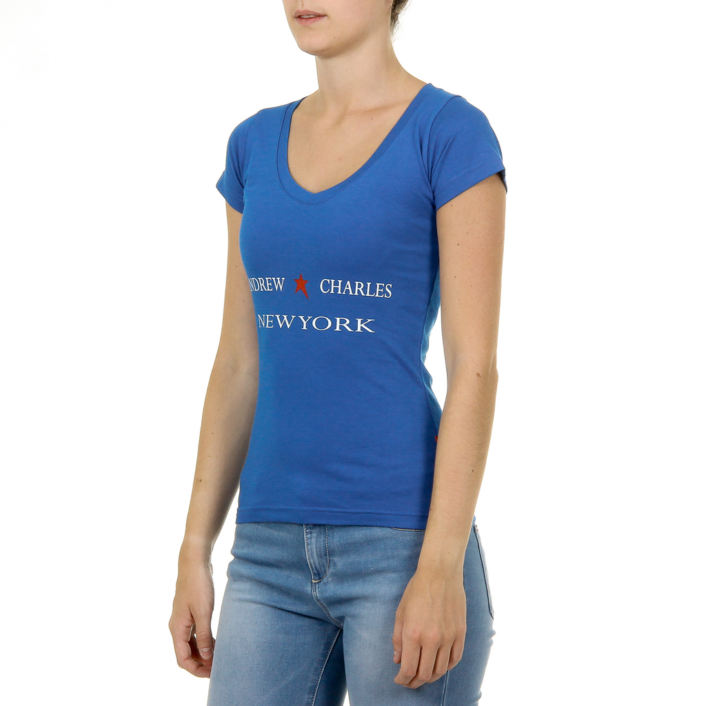 Andrew Charles T-shirt da donna a maniche corte con scollo a V blu TAPIWA