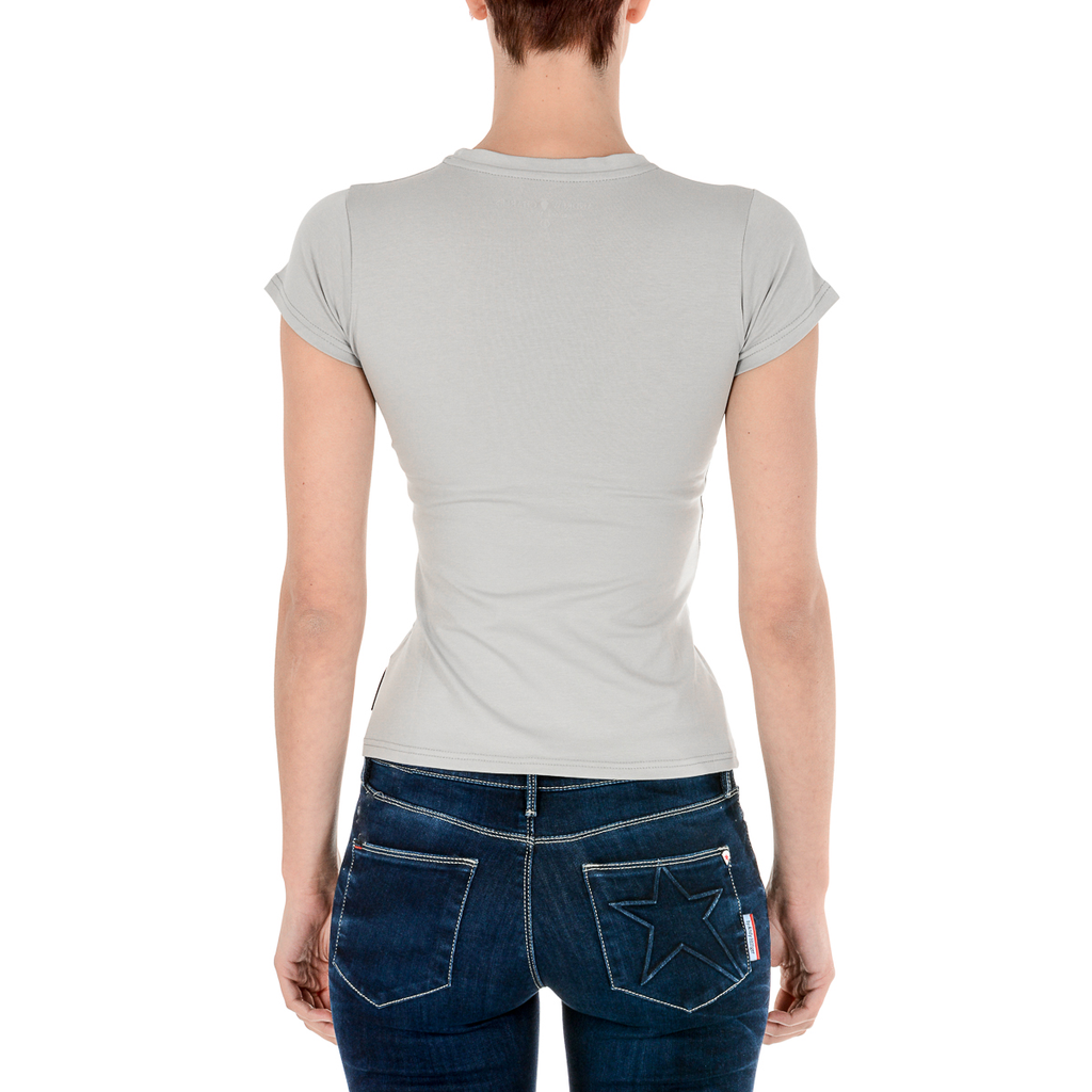 Andrew Charles T-shirt da donna a maniche corte con scollo rotondo, grigia TARANA