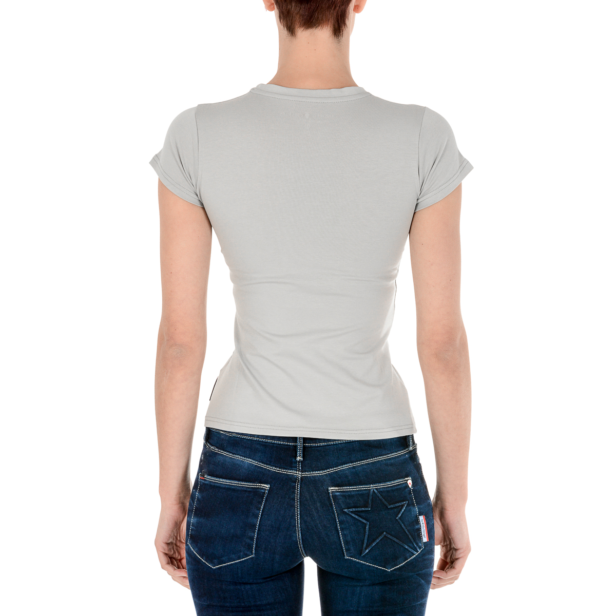 Andrew Charles T-shirt da donna a maniche corte con scollo rotondo, grigia TARANA