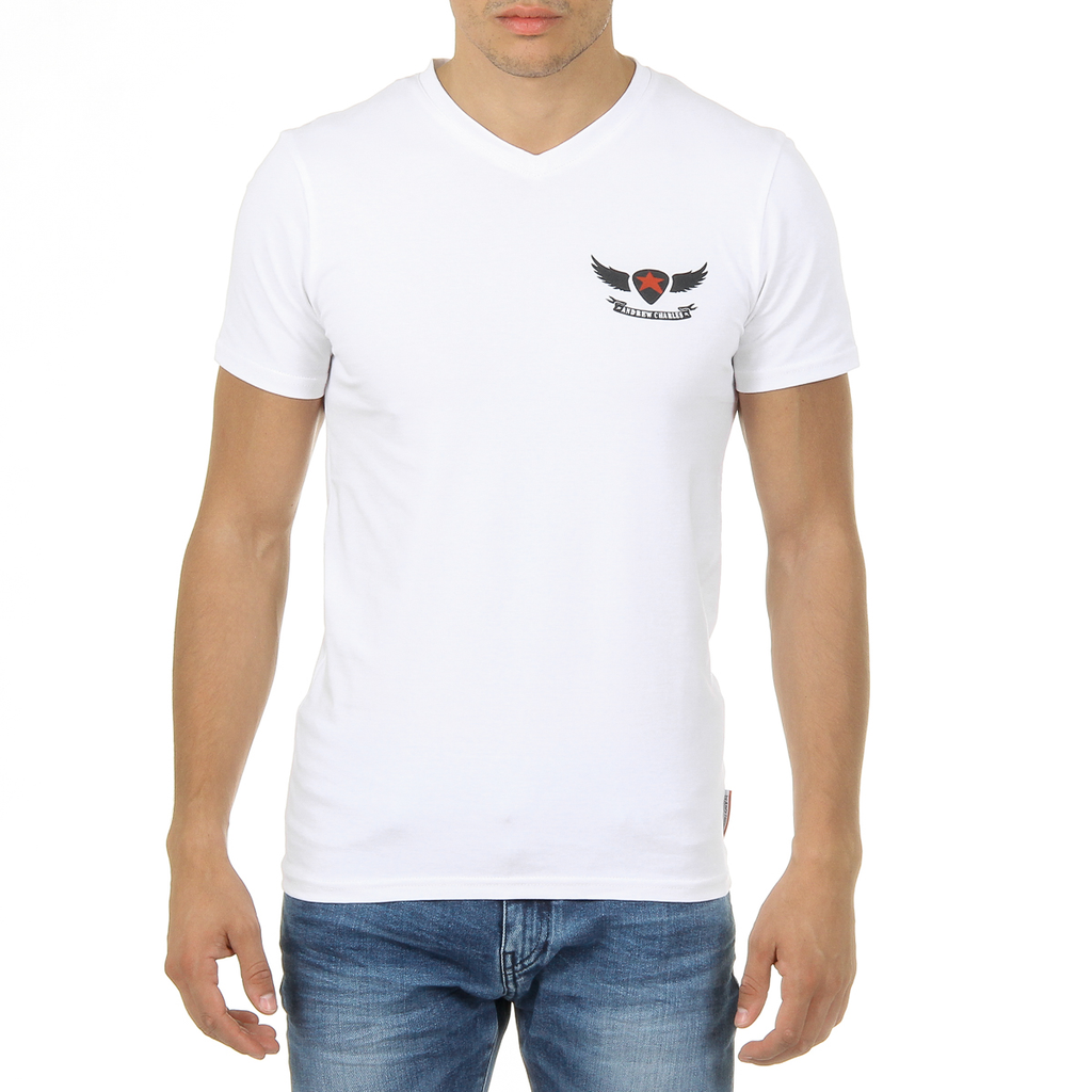 Andrew Charles T-shirt da uomo a maniche corte con scollo a V bianca KENAN