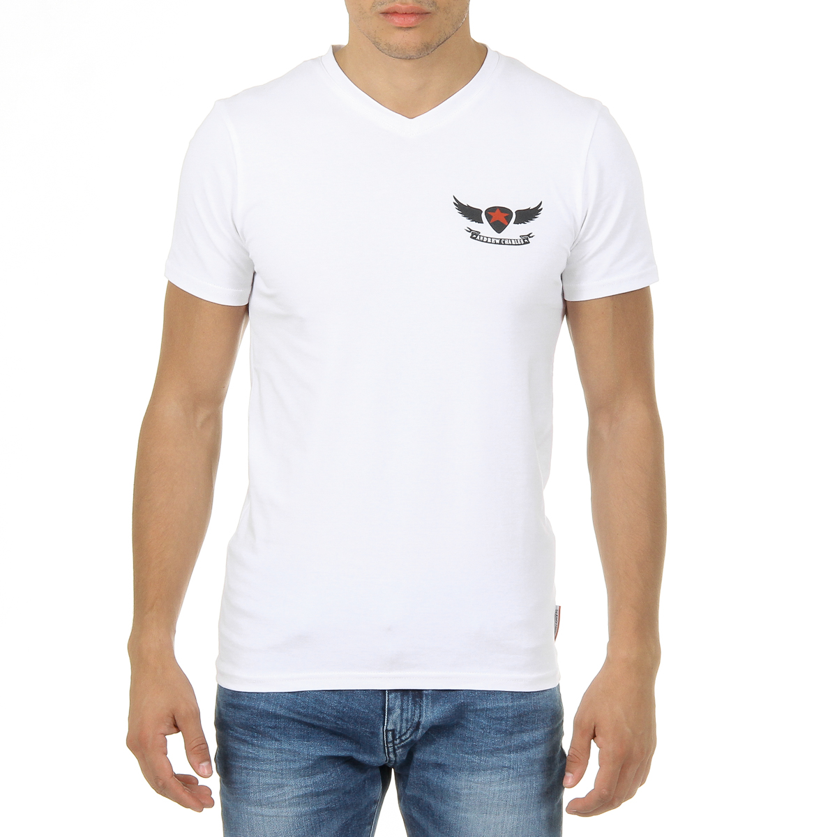 Andrew Charles T-shirt da uomo a maniche corte con scollo a V bianca KENAN