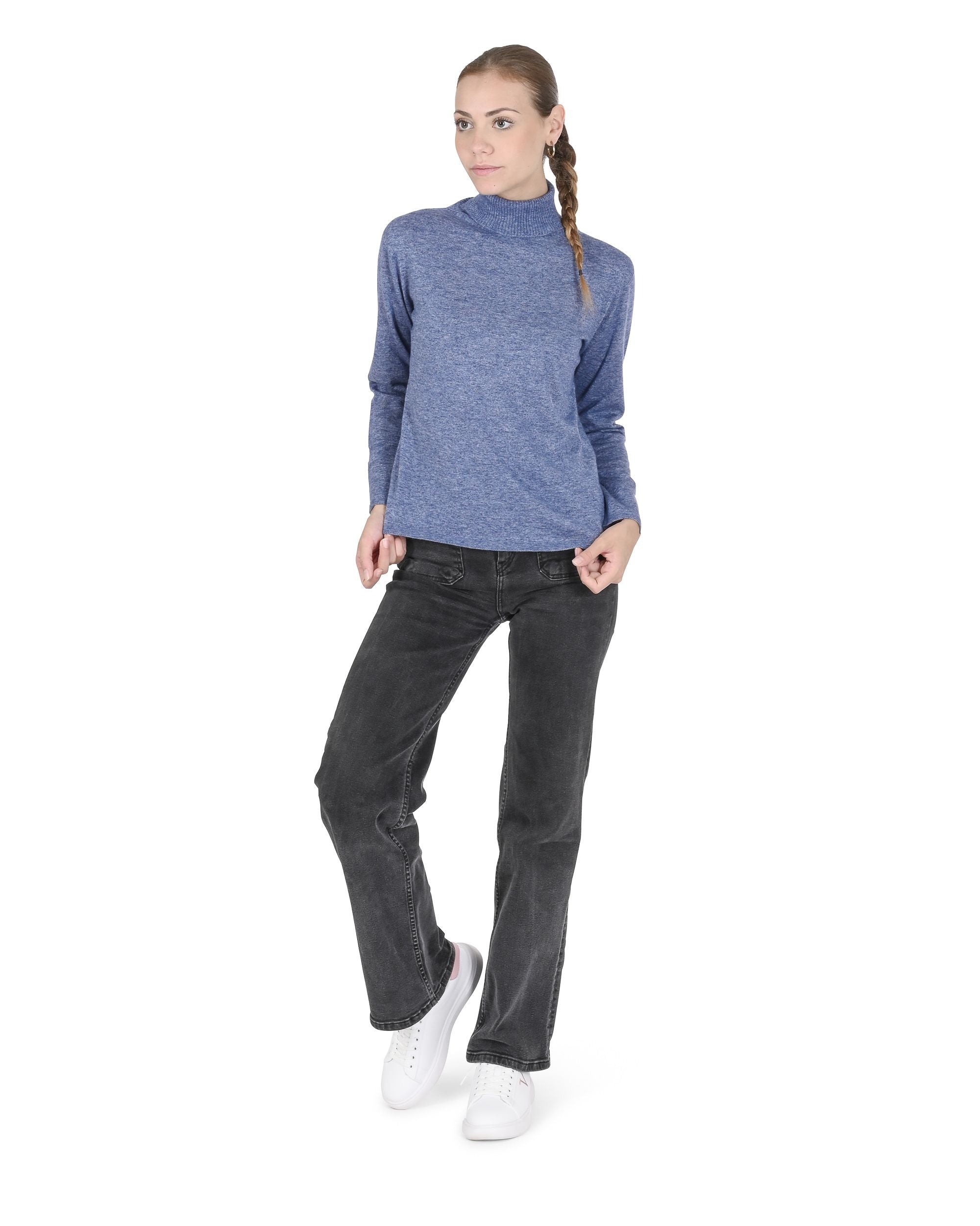Maglione dolcevita da donna in cashmere Crown of Edinburgh COE 0020 BLU MELANGE