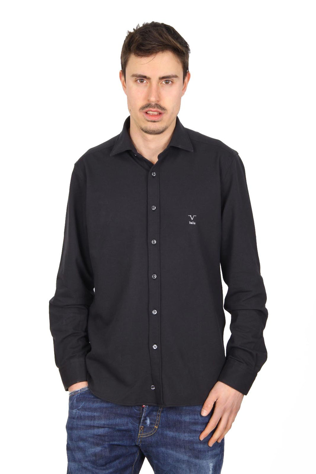 V 1969 Italia camicia da uomo a maniche lunghe Paris Piquet Nero