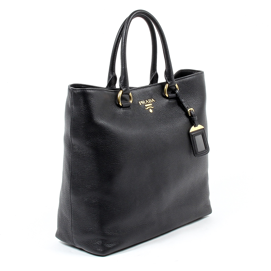 Borsa shopper Prada Vitello Phenix in pelle nera