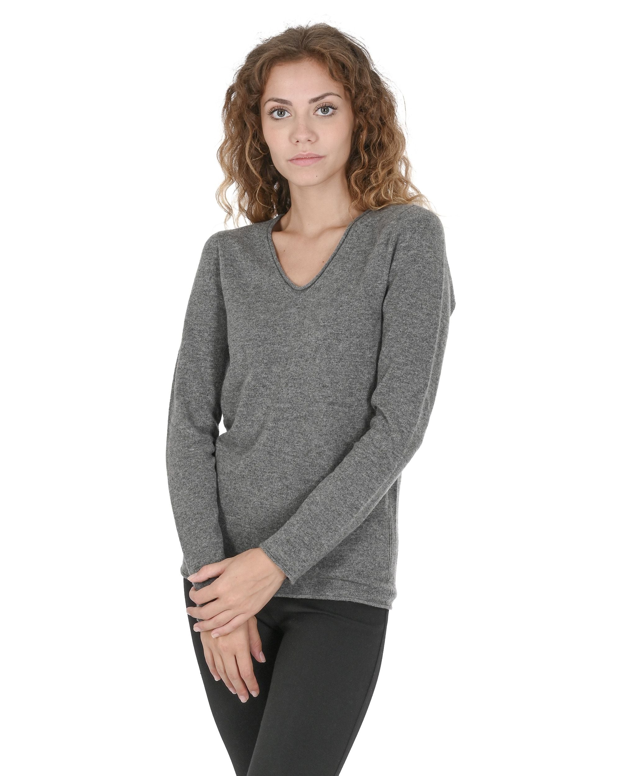 Maglione da donna in cashmere con scollo a V Crown of Edinburgh COE 0022 SMOG