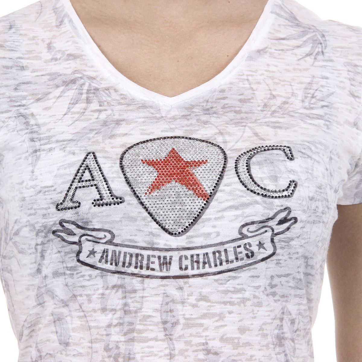 Andrew Charles T-shirt da donna a maniche corte con scollo a V bianca ALEXA