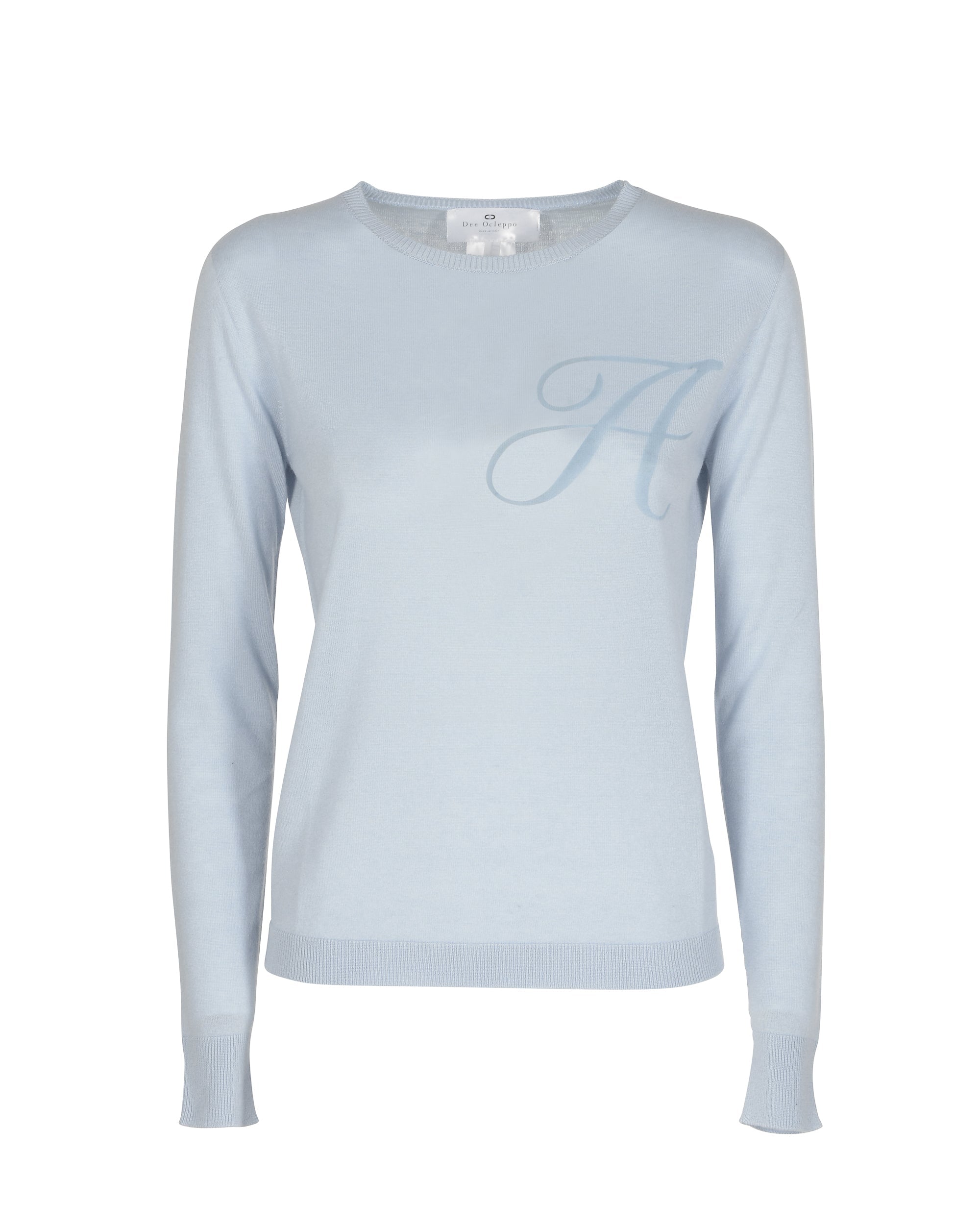 Maglia girocollo in cashmere estivo - Manica lunga - Azzurro