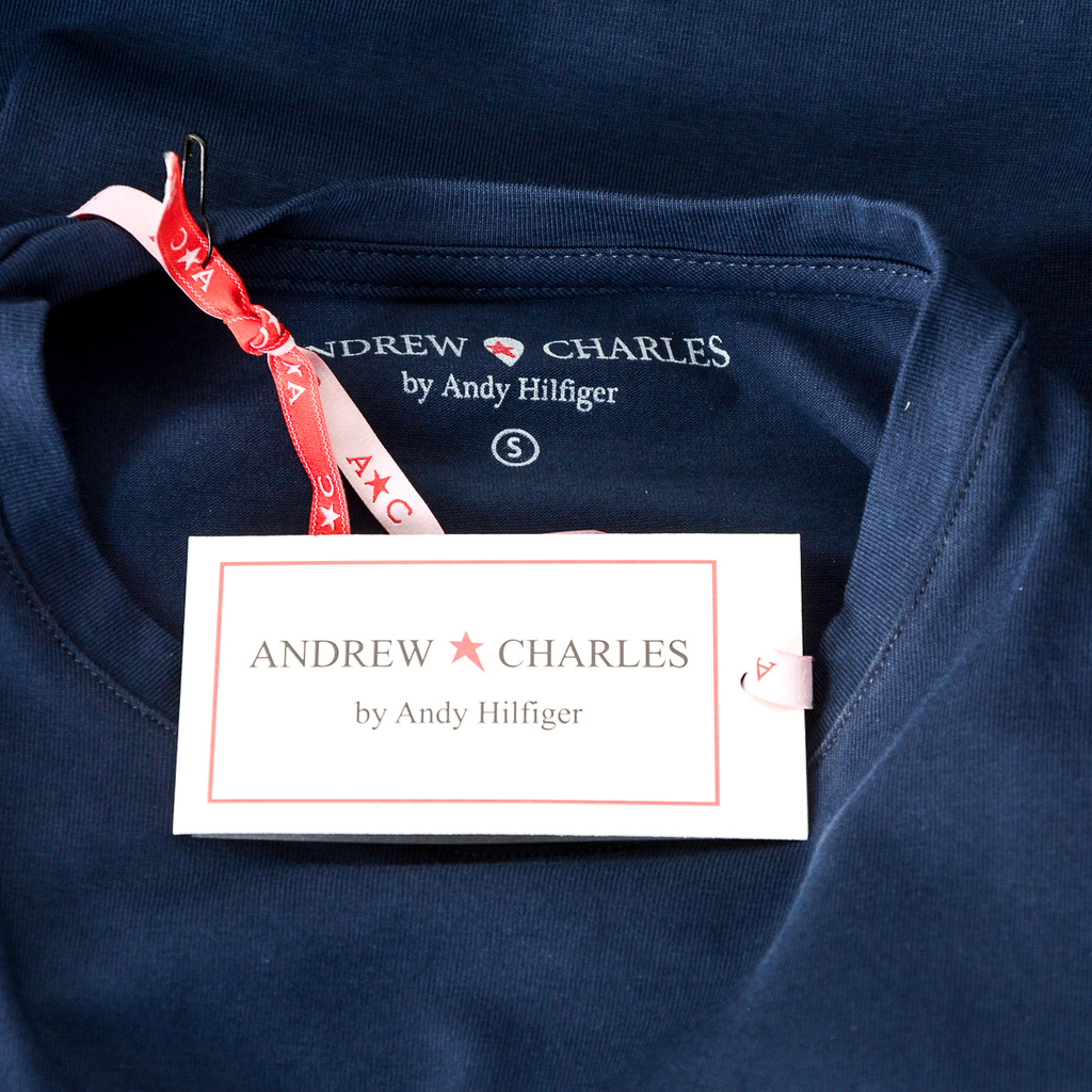 Andrew Charles Maglietta da donna a maniche corte con scollo rotondo blu TARANA