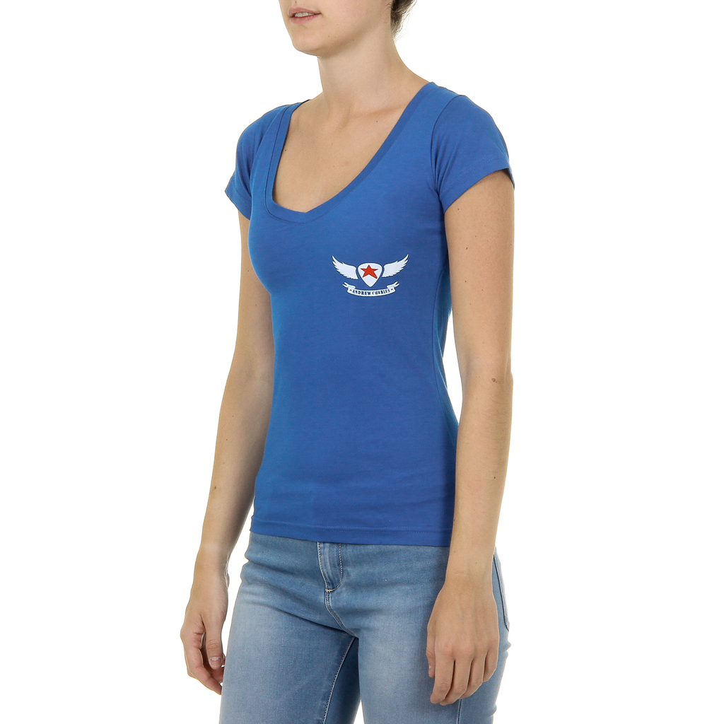 Andrew Charles T-shirt da donna a maniche corte con scollo a V blu TAPIWA