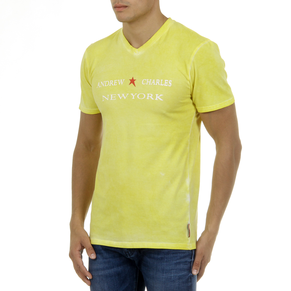 Andrew Charles T-shirt da uomo a maniche corte con scollo a V gialla KOFI
