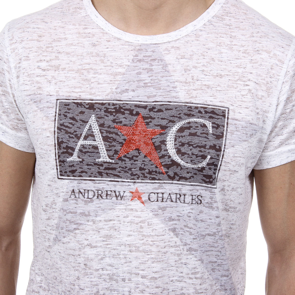 Andrew Charles T-shirt da uomo a maniche corte con scollo rotondo, bianca LEVI