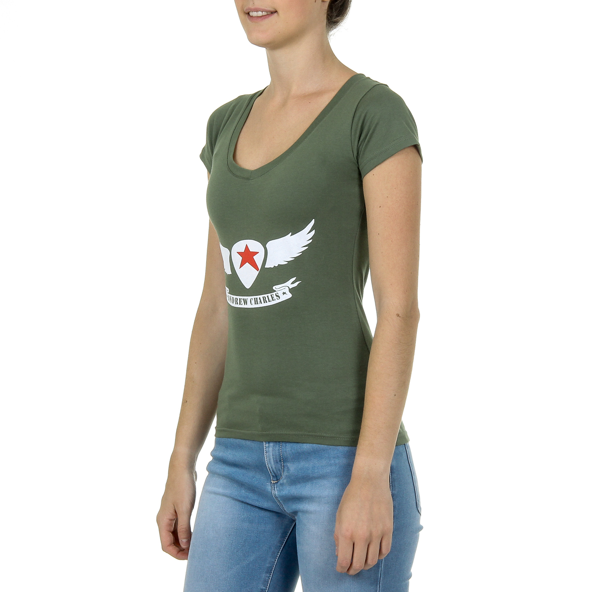 Andrew Charles T-shirt da donna a maniche corte con scollo a V verde TAPIWA