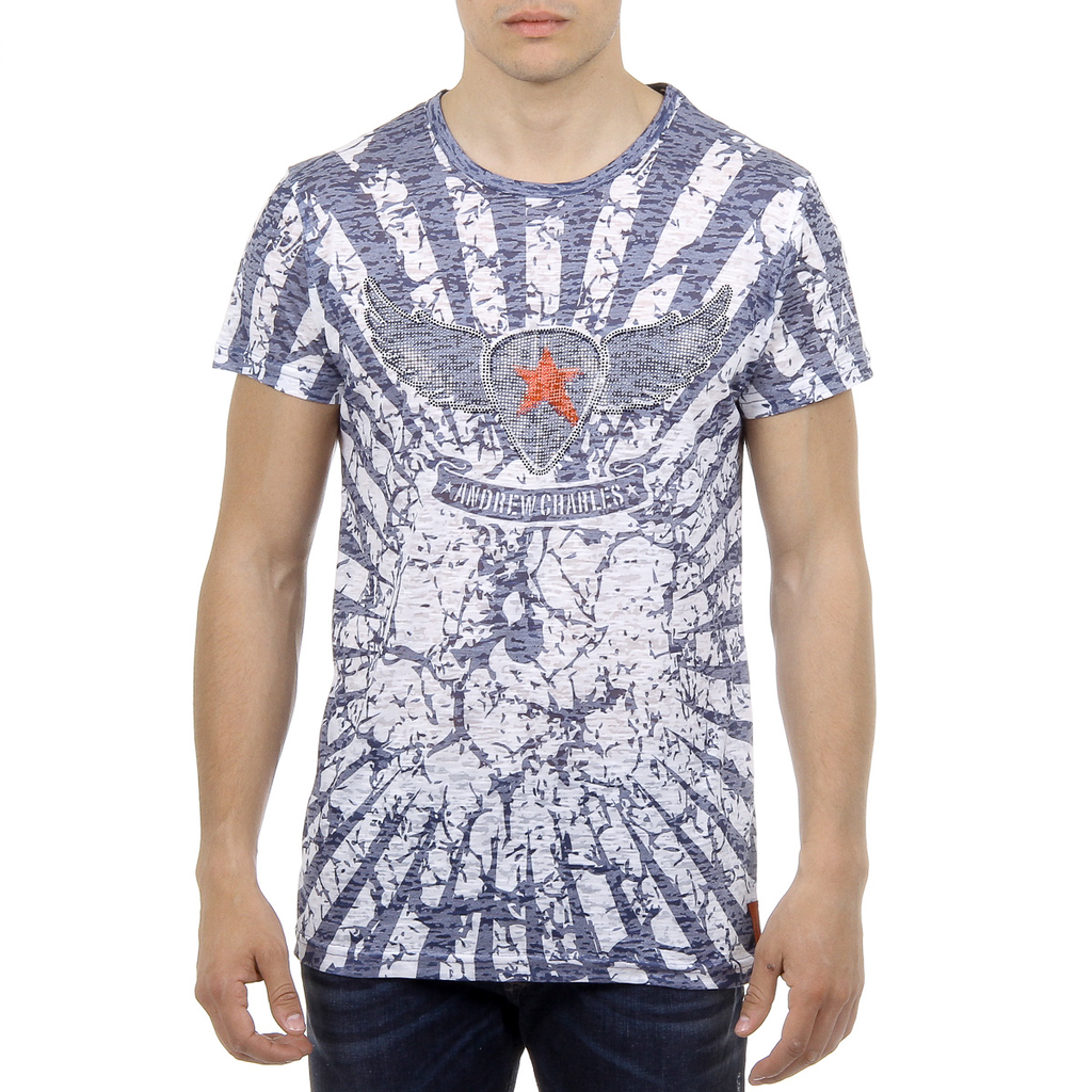 Andrew Charles T-shirt da uomo a maniche corte con scollo rotondo blu CALEB