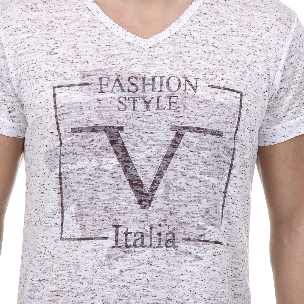 V 1969 Italia T-shirt da uomo a maniche corte con scollo a V bianca DANIEL