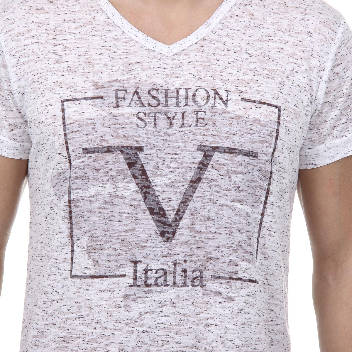 V 1969 Italia T-shirt da uomo a maniche corte con scollo a V bianca DANIEL