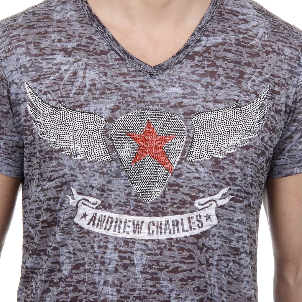 Andrew Charles T-shirt da uomo a maniche corte con scollo a V nera ISAAC