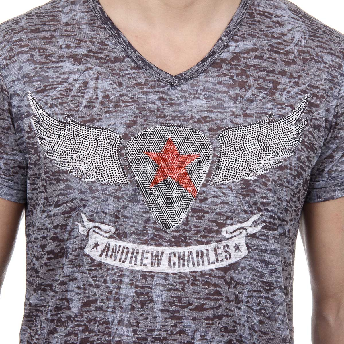 Andrew Charles T-shirt da uomo a maniche corte con scollo a V nera ISAAC