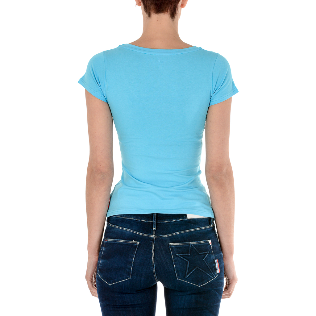 Andrew Charles T-shirt da donna a maniche corte con scollo a V, colore azzurro TAPIWA