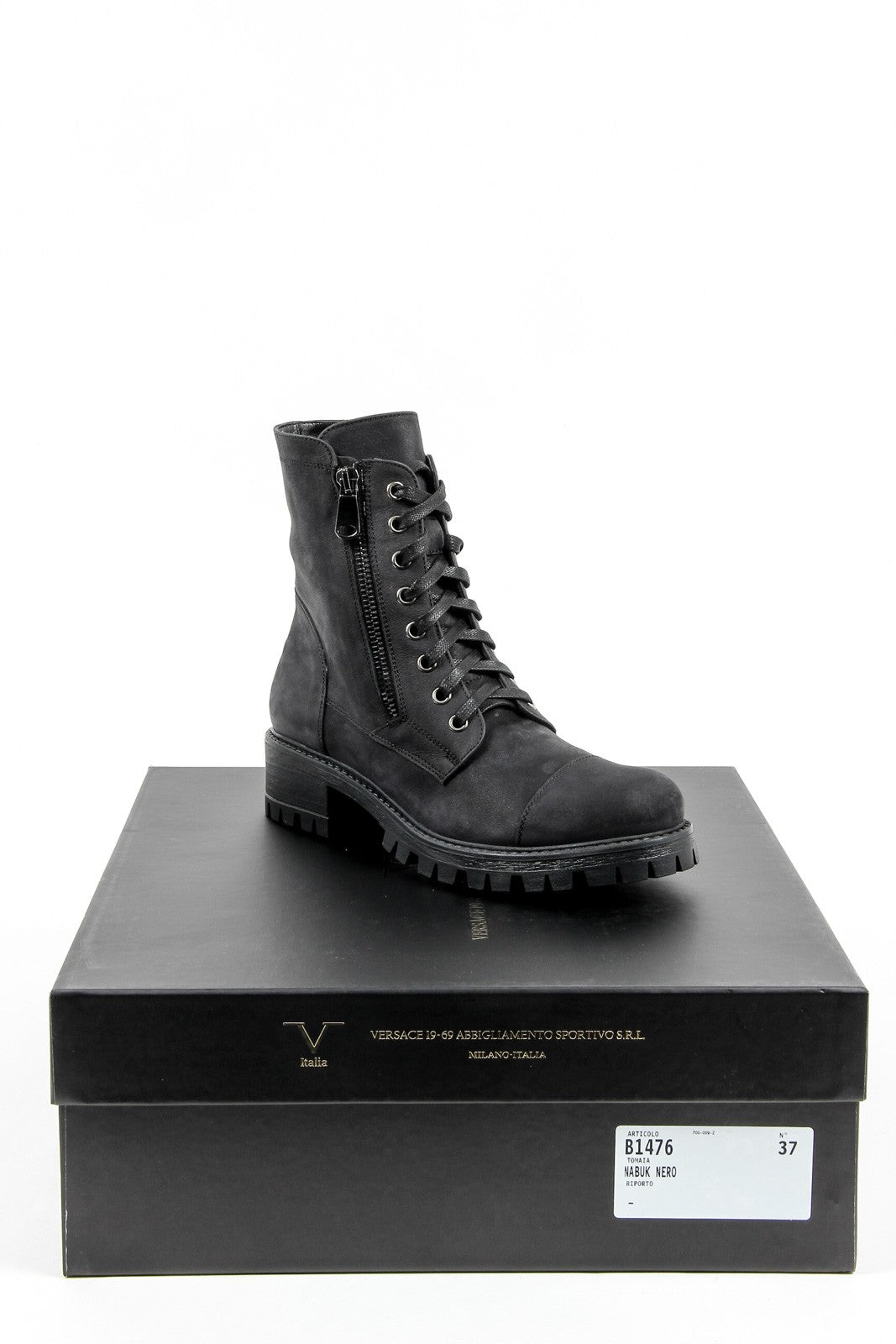 V 1969 Italia Womens Short Boot B1476 NABUK NERO