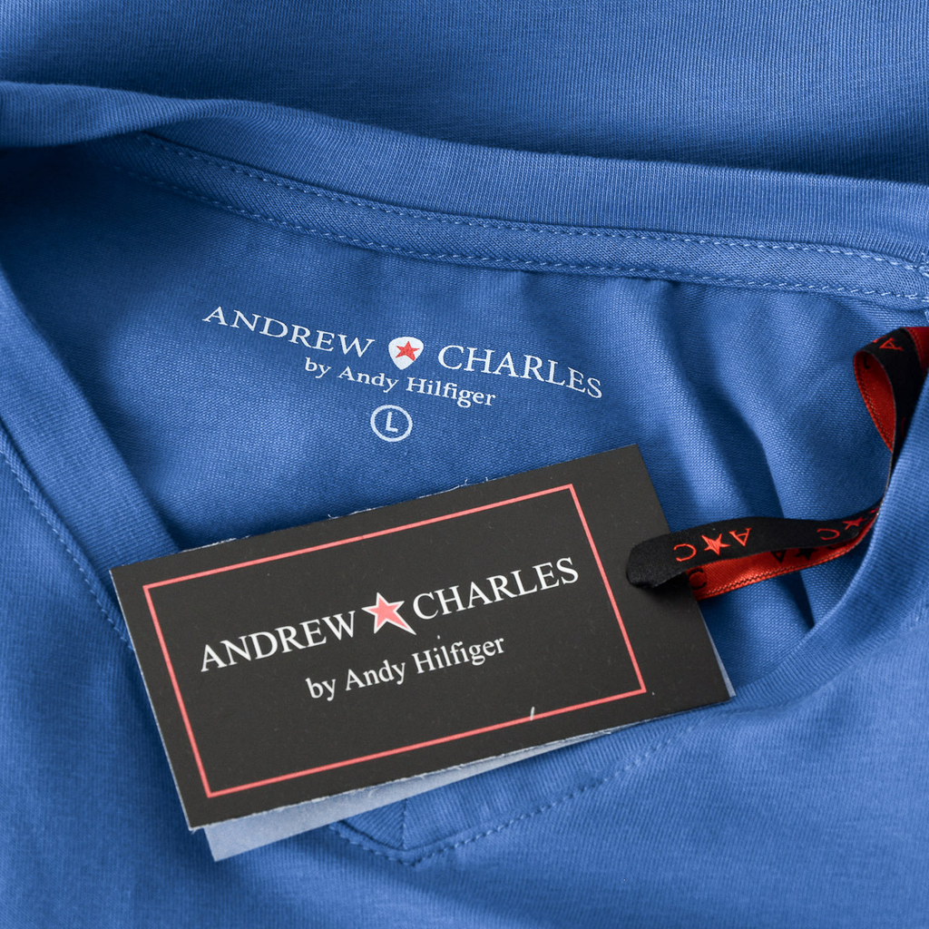 Andrew Charles Maglietta da uomo a maniche corte con scollo a V blu KENAN