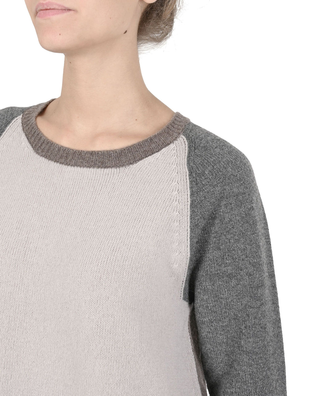 Maglione girocollo da donna in cashmere Crown of Edinburgh COE 0016 GRIGIO/BEIGE