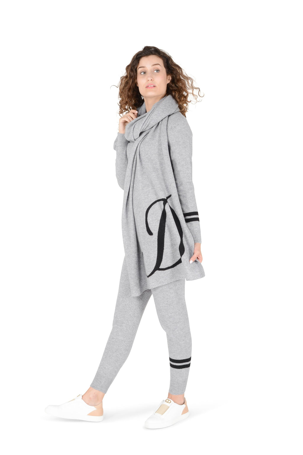 Sciarpa in cashmere con monogramma - Grigio