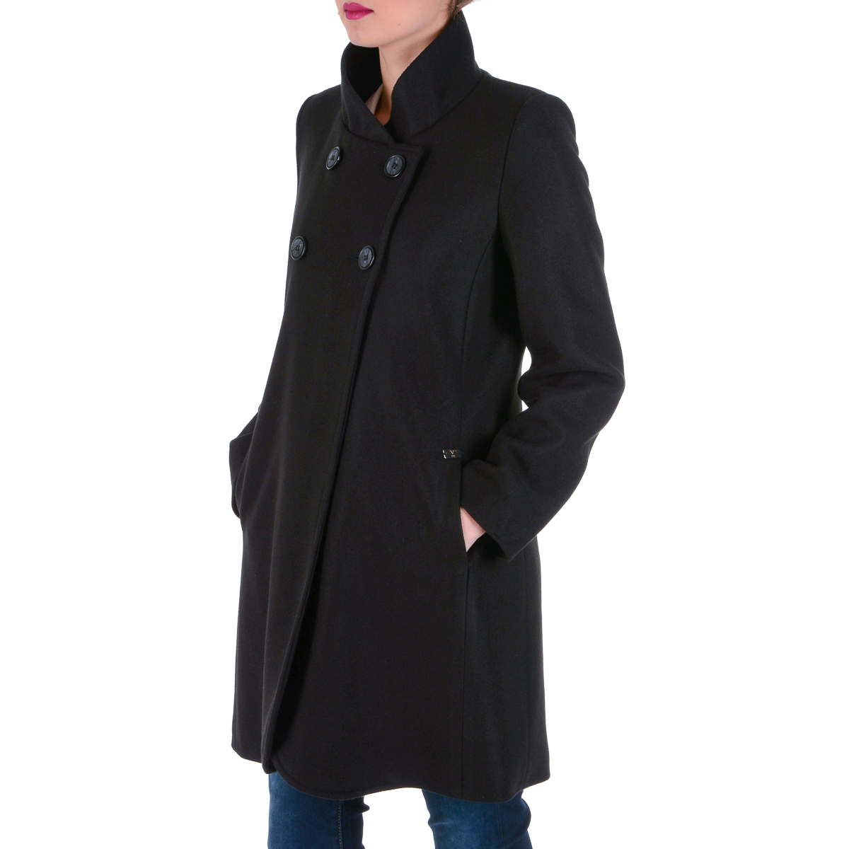 V 1969 Italia Cappotto da donna a maniche lunghe nero CHEYENNE