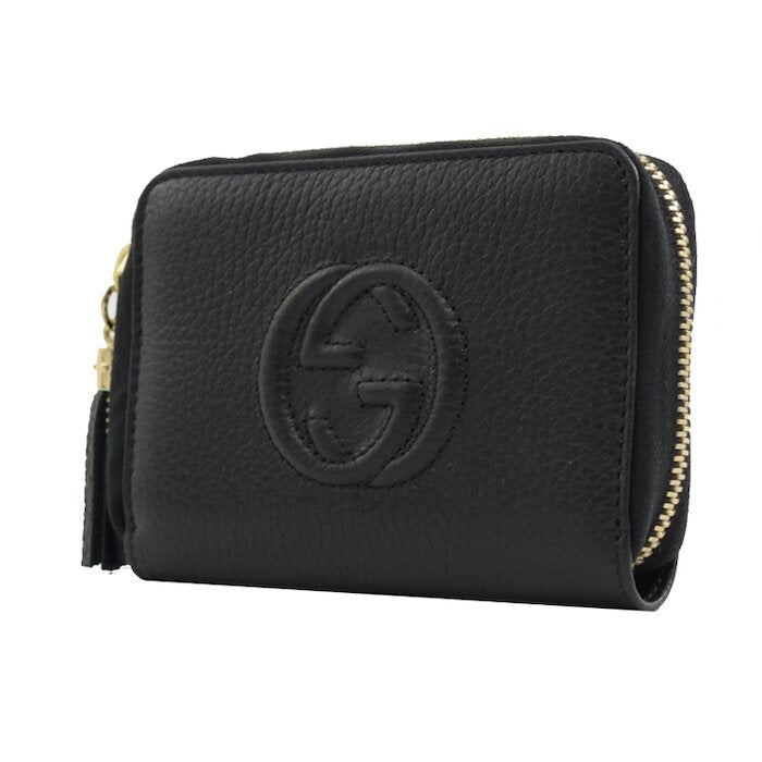 Portafoglio piccolo con cerniera Soho in pelle con stampa GG Gucci nero