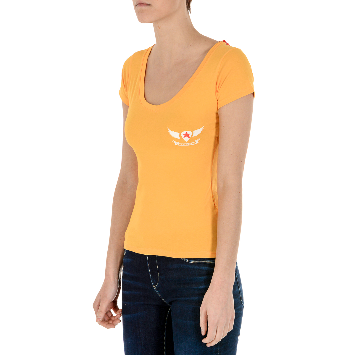 Andrew Charles T-shirt da donna a maniche corte con scollo a V gialla TAPIWA