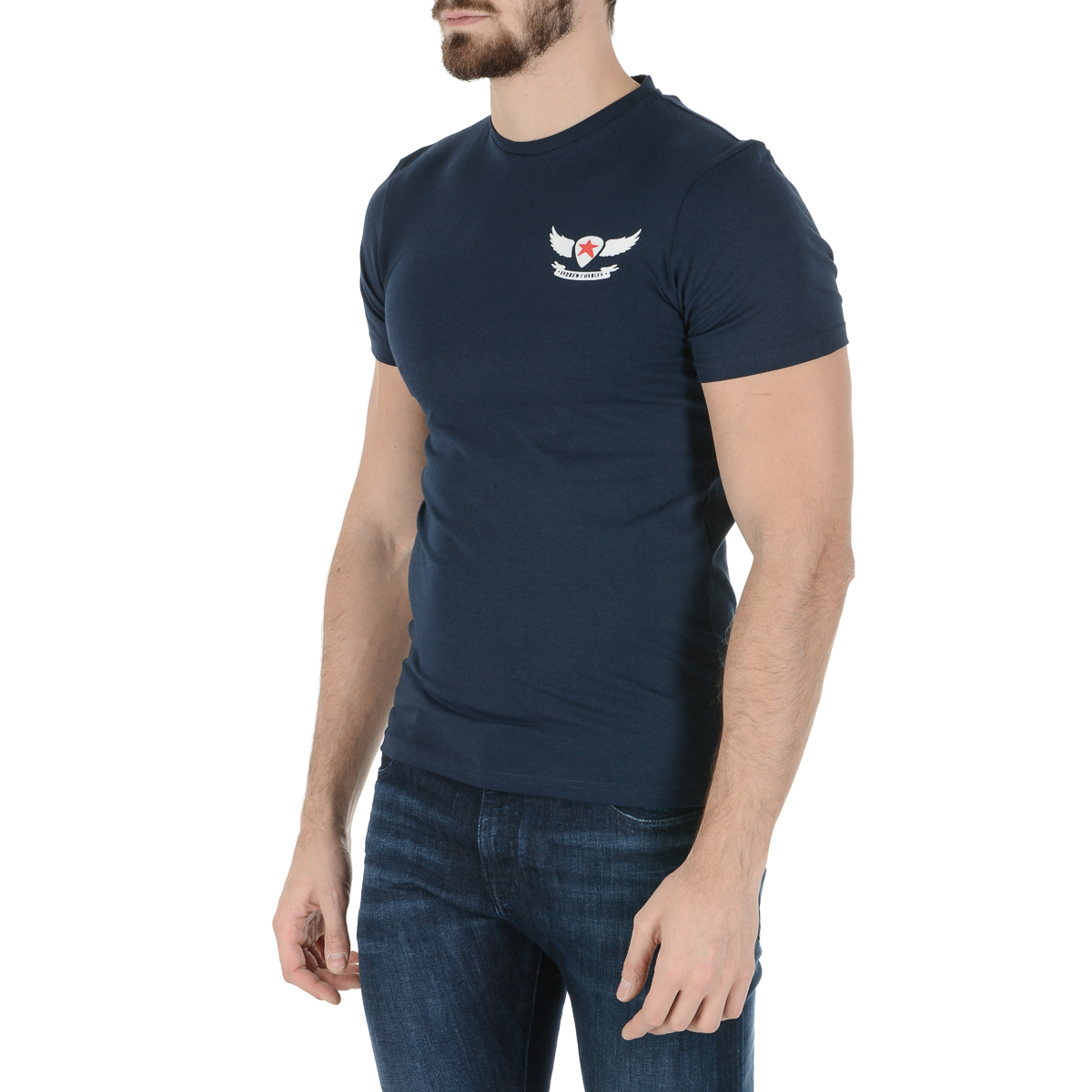 Andrew Charles Maglietta da uomo a maniche corte con scollo rotondo blu KEITA