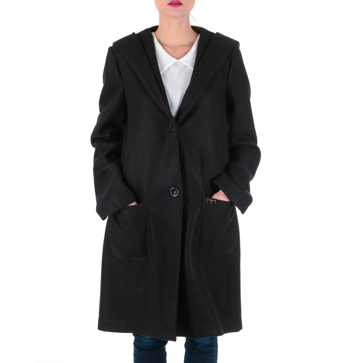 V 1969 Italia Cappotto da donna maniche lunghe nero STOCCOLMA