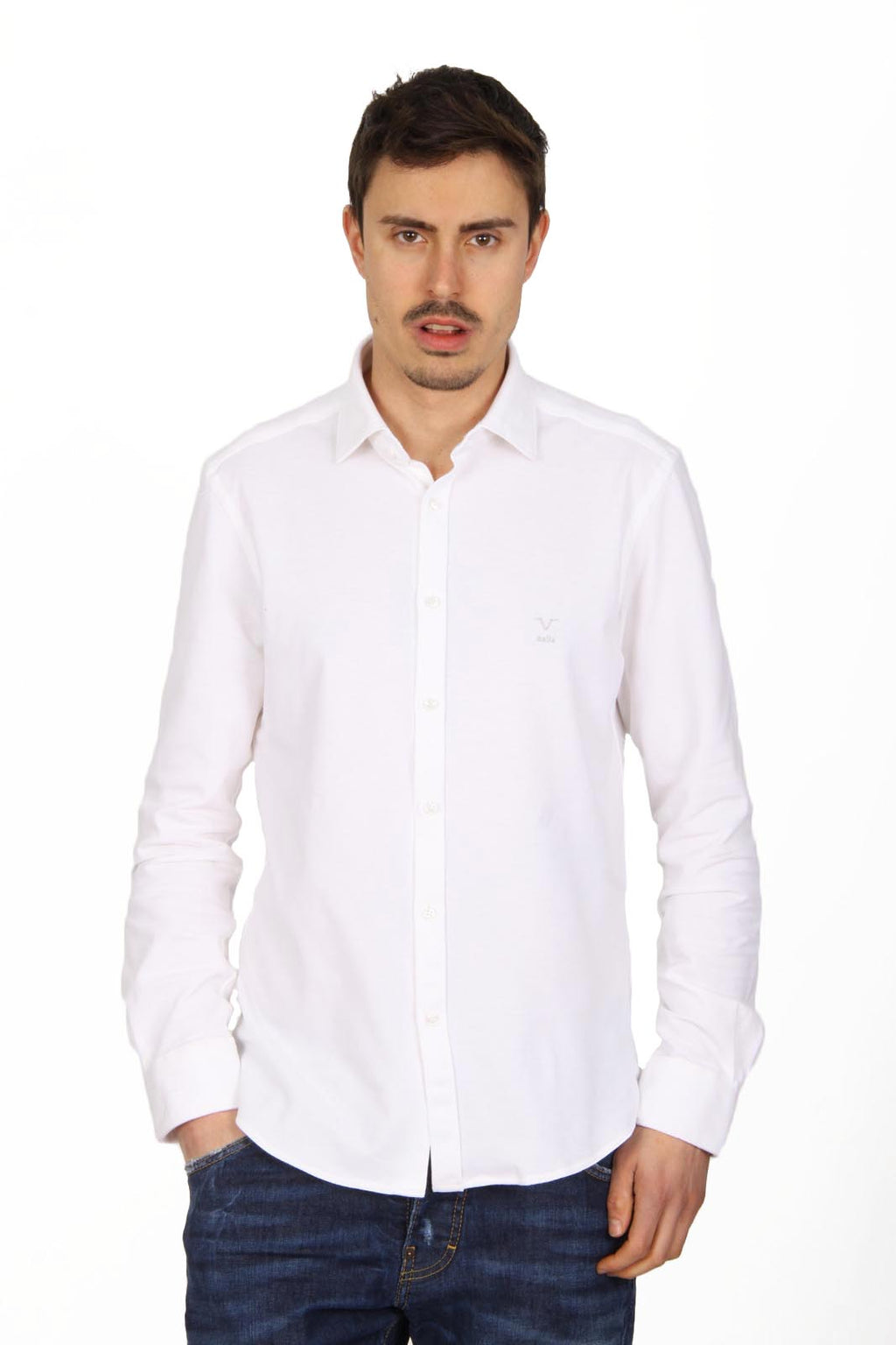V 1969 Italia camicia da uomo a maniche lunghe Paris Piquet Bianco