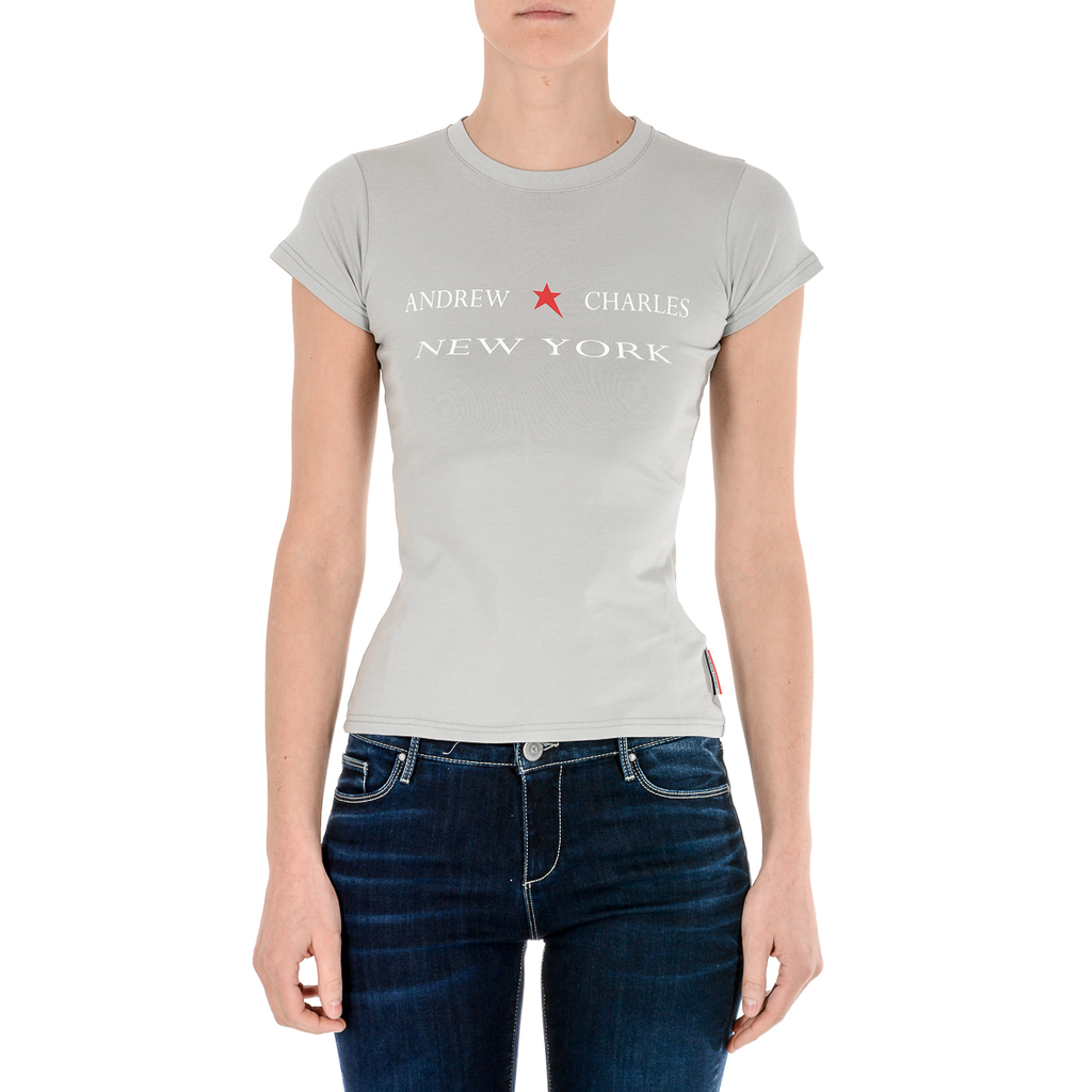Andrew Charles T-shirt da donna a maniche corte con scollo rotondo, grigia TARANA