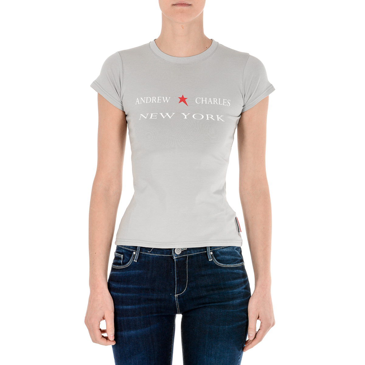 Andrew Charles T-shirt da donna a maniche corte con scollo rotondo, grigia TARANA