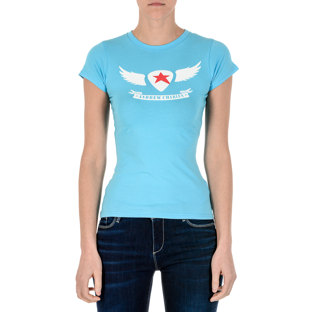 Andrew Charles T-shirt da donna a maniche corte con scollo tondo, blu chiaro TARANA