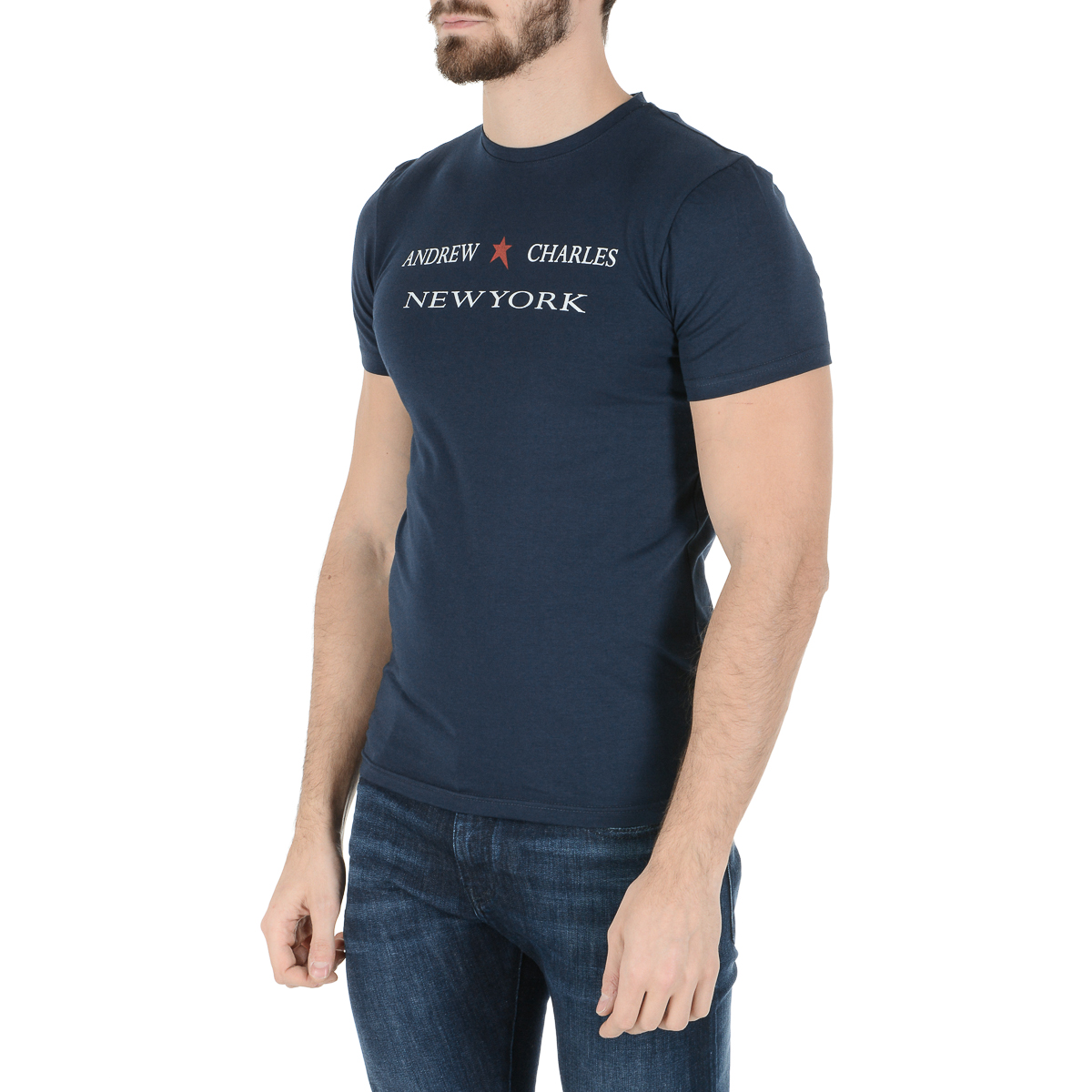 Andrew Charles Maglietta da uomo a maniche corte con scollo rotondo blu KEITA