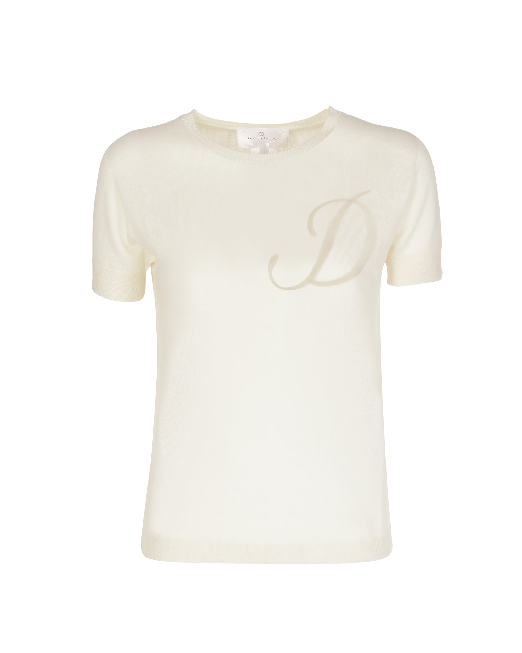 Maglia girocollo estiva in cashmere - Manica corta - Avorio