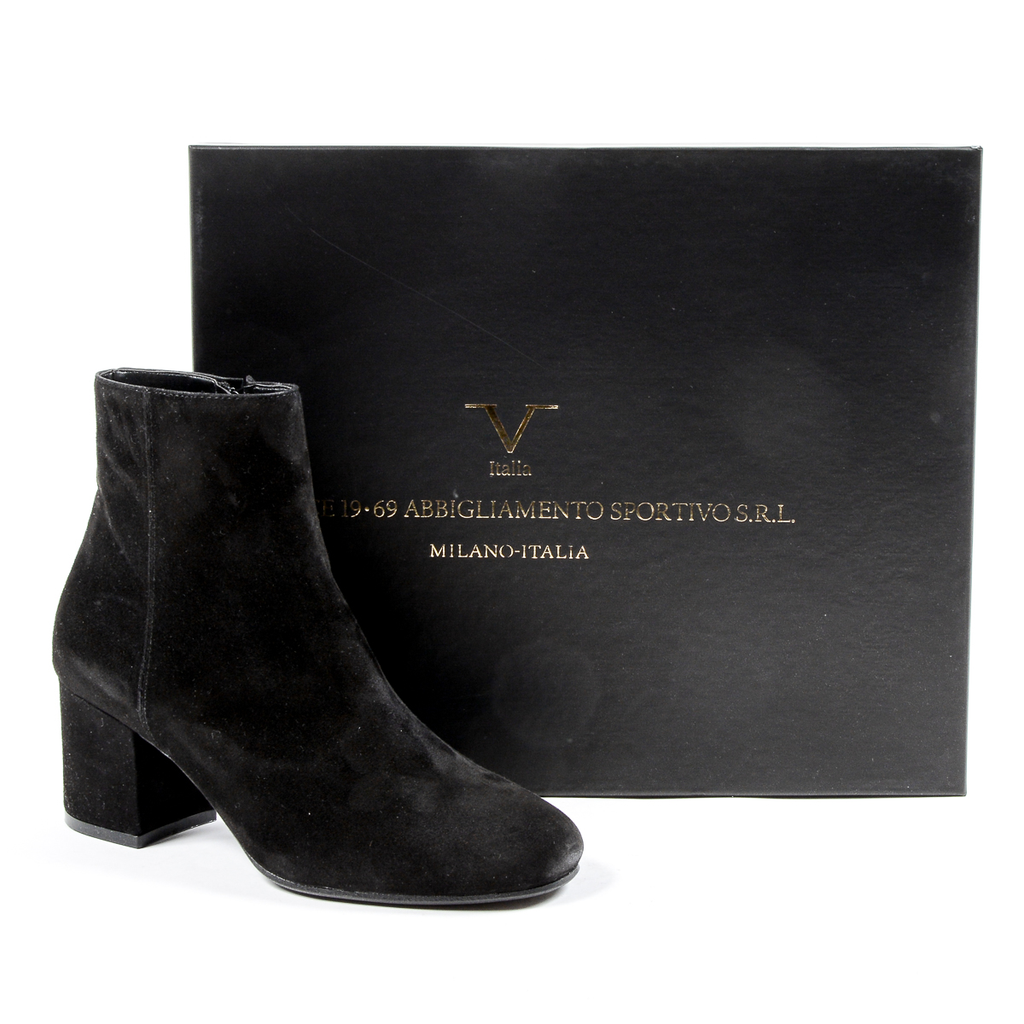 V 1969 Italia Stivaletto con tacco da donna nero MAD