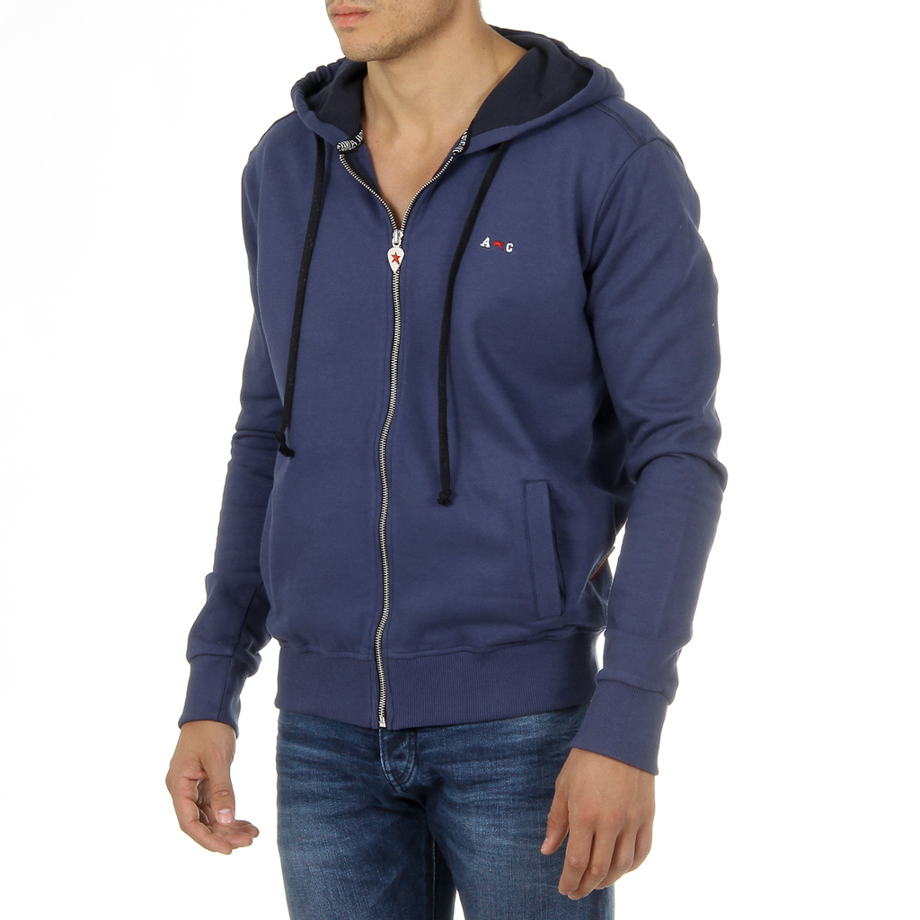 Felpa con cappuccio da uomo Andrew Charles con cerniera, maniche lunghe, scollo rotondo, blu FELA