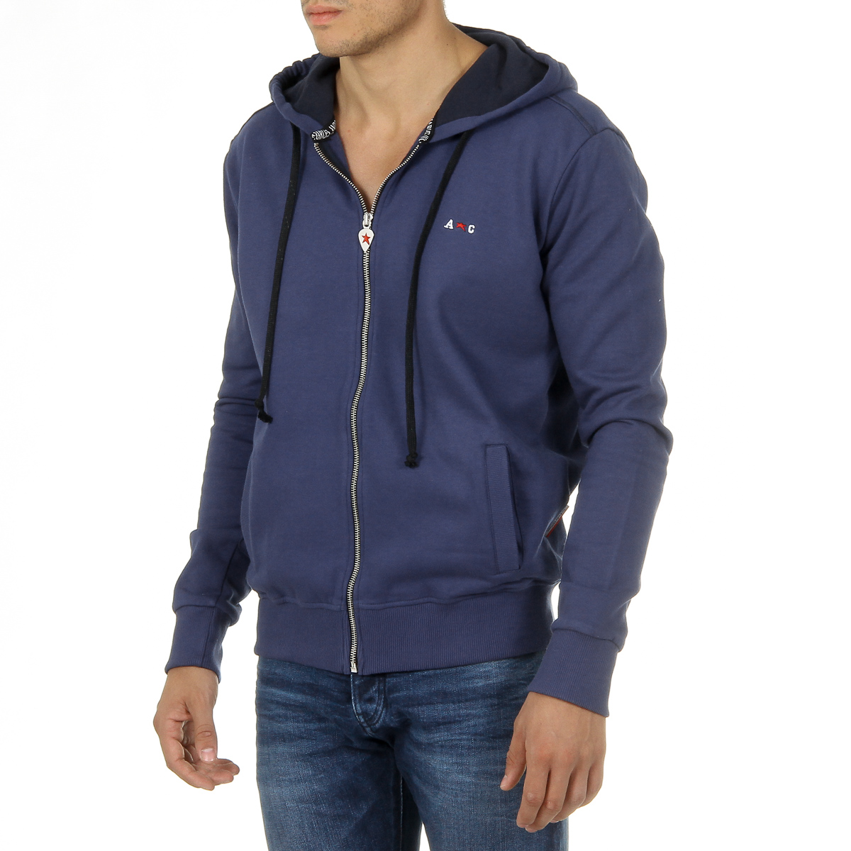 Felpa con cappuccio da uomo Andrew Charles con cerniera, maniche lunghe, scollo rotondo, blu FELA