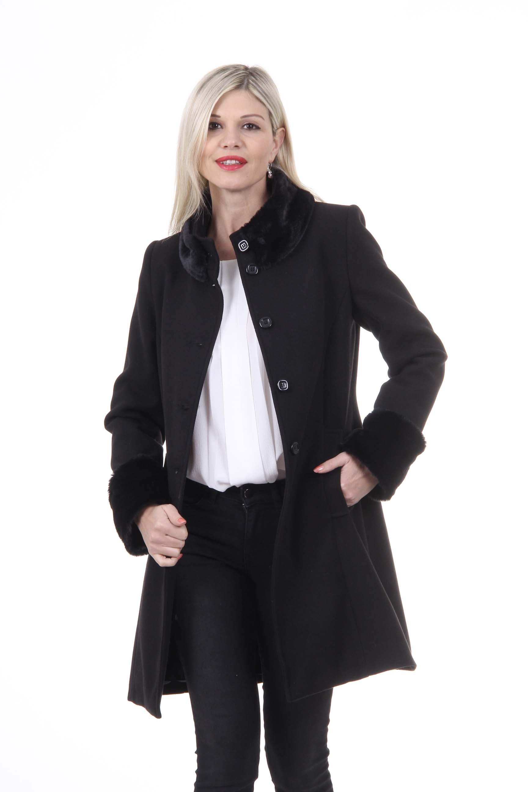 Cappotto da donna V 1969 Italia CAPPOTTO LINDA TESS. VELLUTO + PELLICCIA NERO