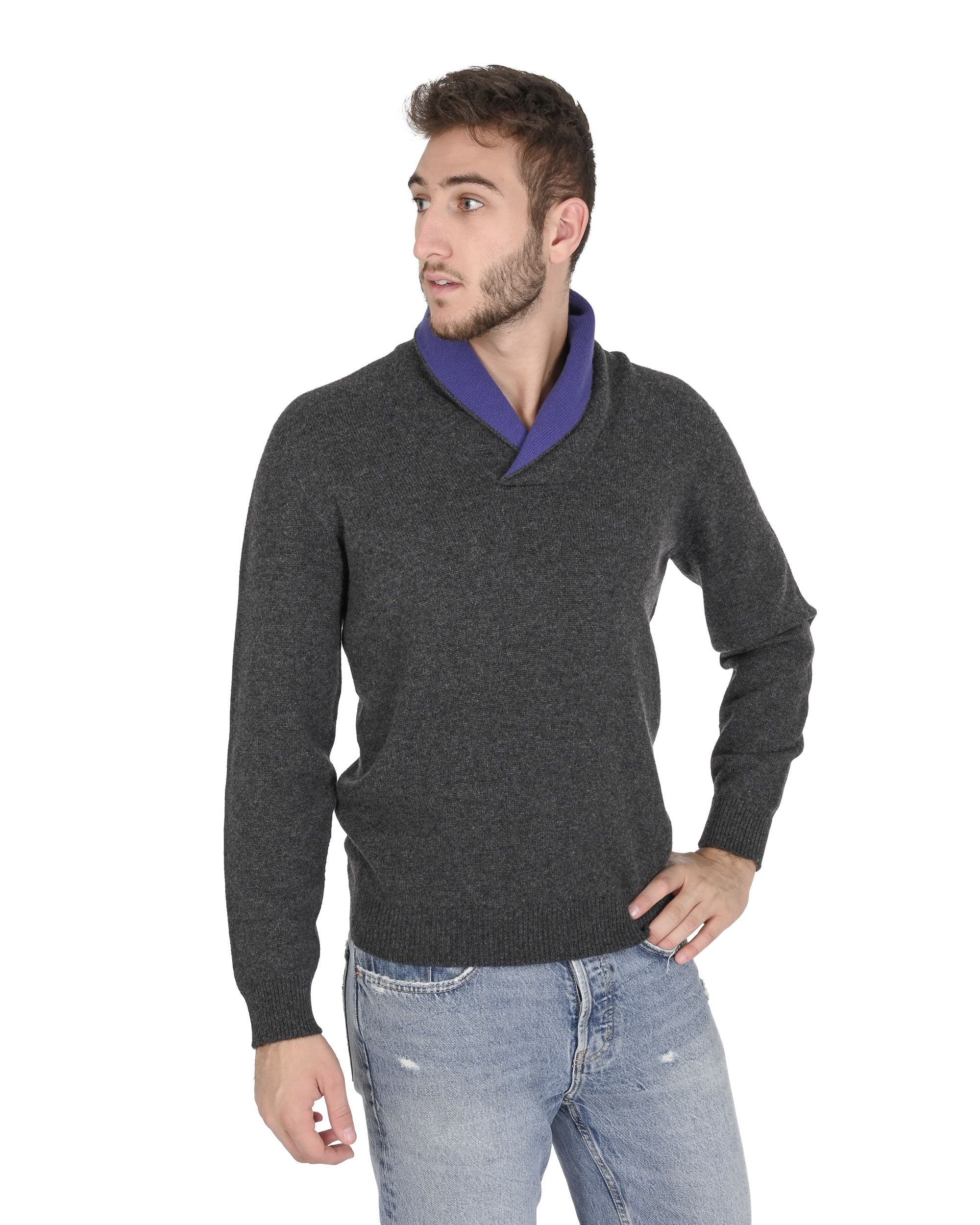 Maglione da uomo con collo a scialle in cashmere Crown of Edinburgh COE 0011 NAVY