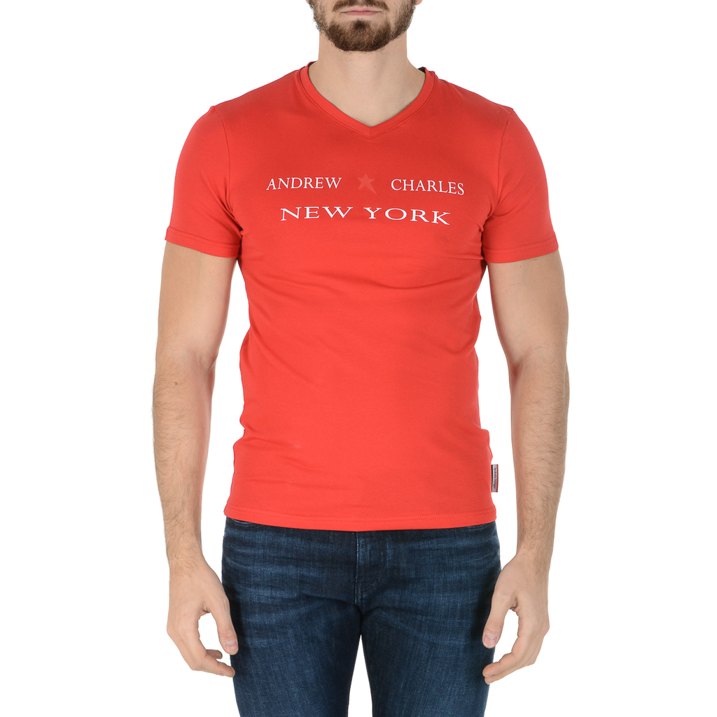 Andrew Charles Maglietta da uomo a maniche corte con scollo a V, rossa KENAN