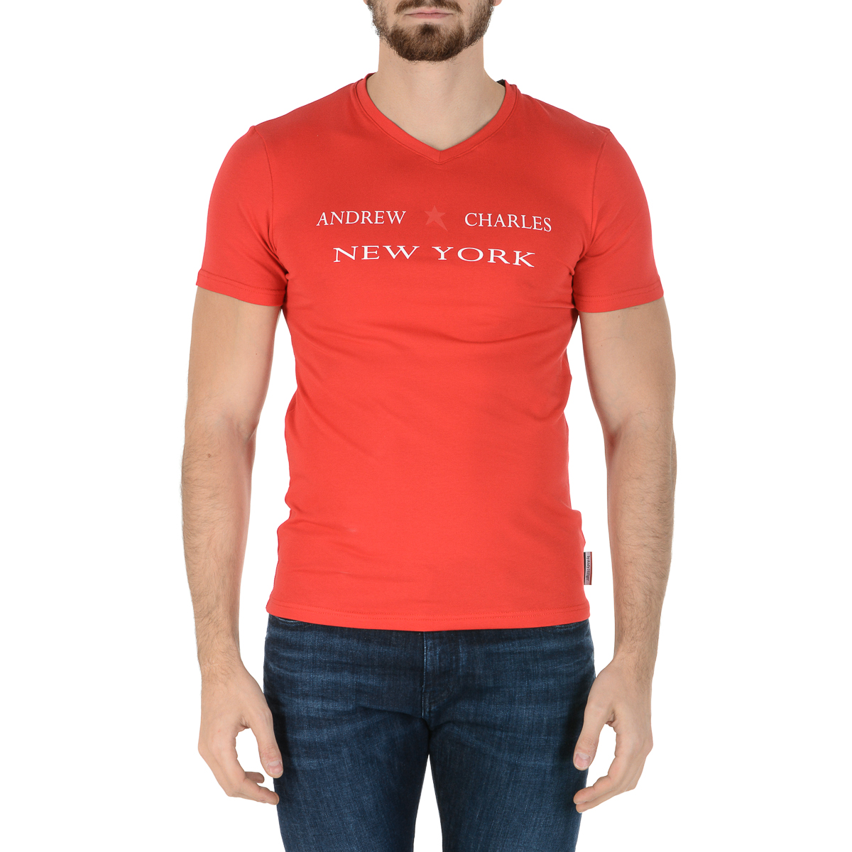 Andrew Charles Maglietta da uomo a maniche corte con scollo a V, rossa KENAN