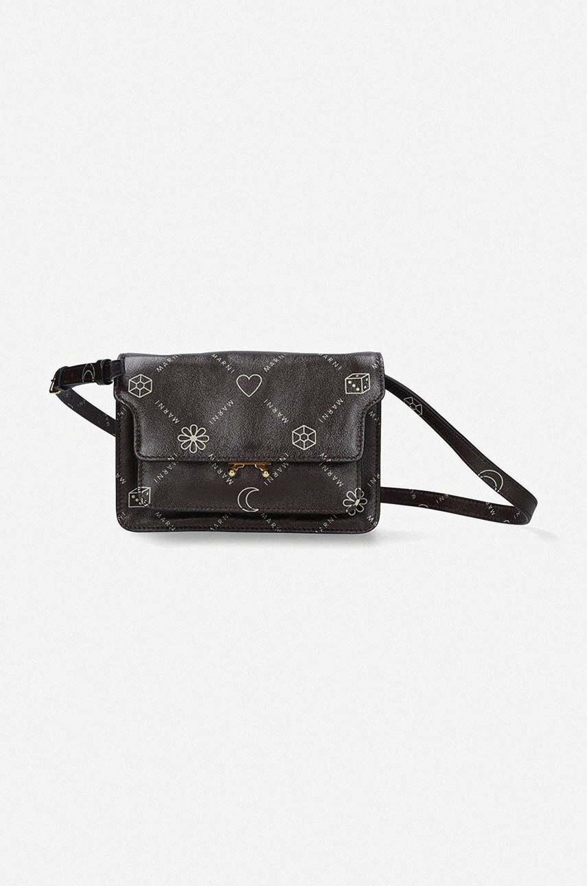 Borsa Marni Logo Leather Mini Trunk marrone