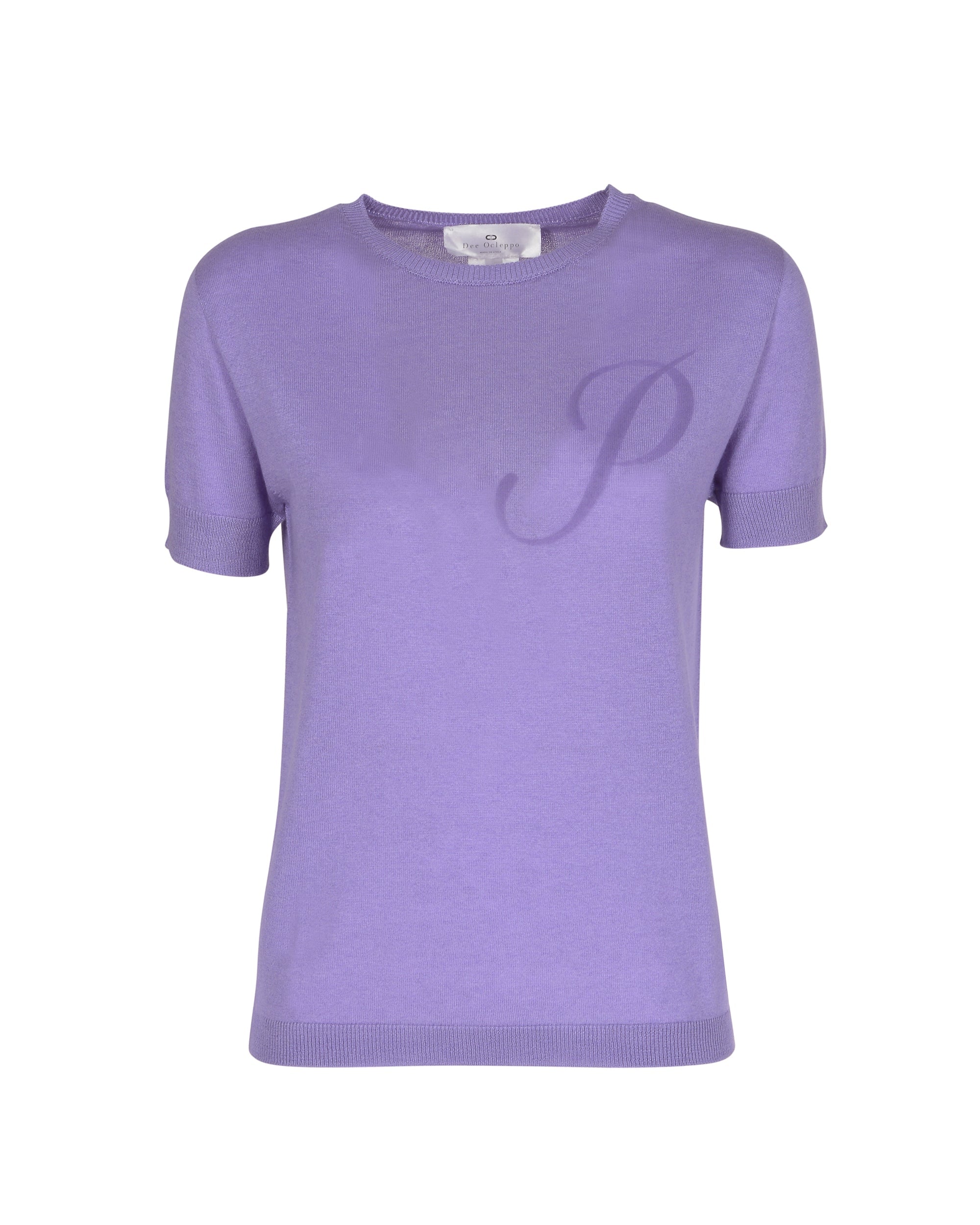 Maglia girocollo estiva in cashmere - Manica corta - Lilla