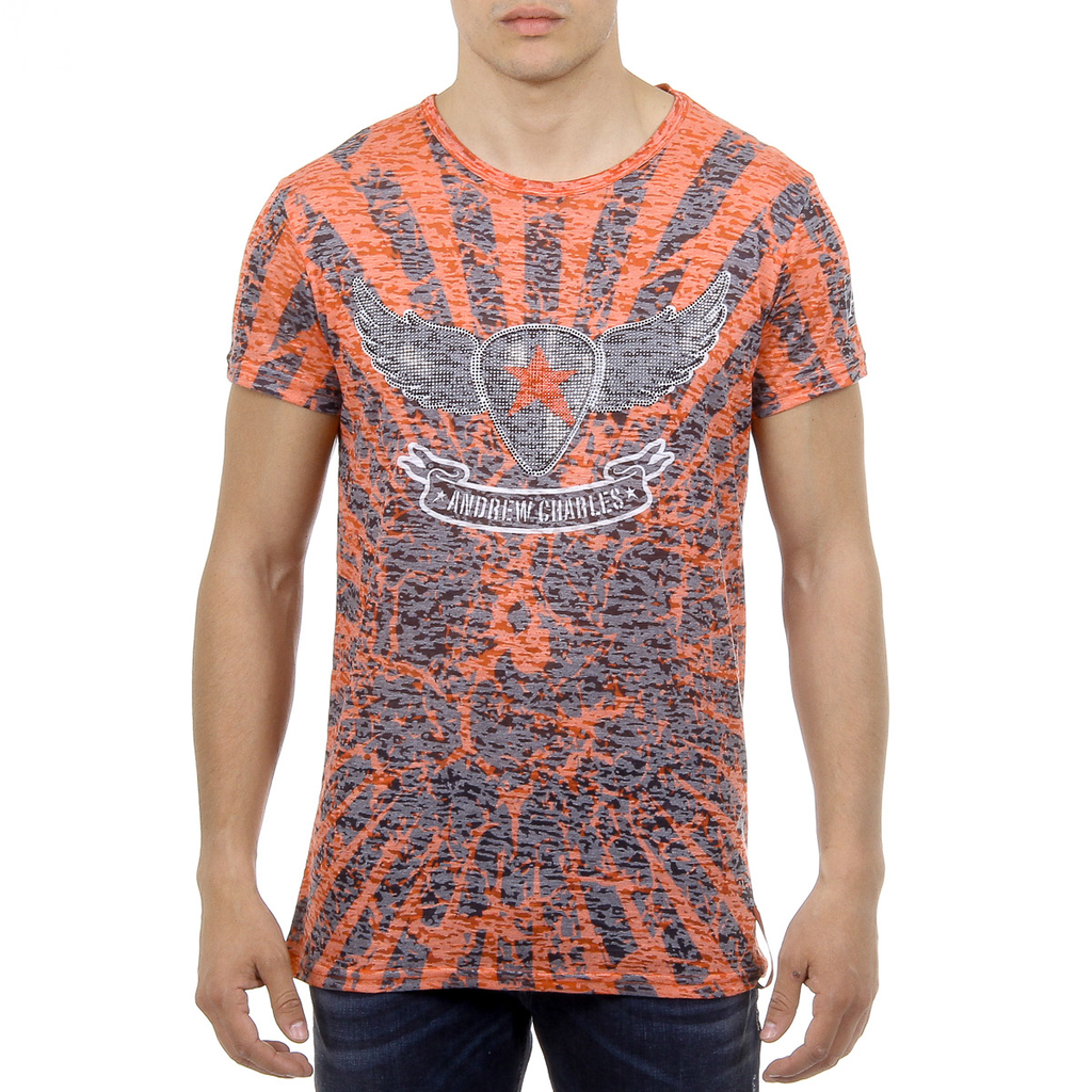 Andrew Charles T-shirt da uomo a maniche corte con scollo rotondo, rossa CALEB
